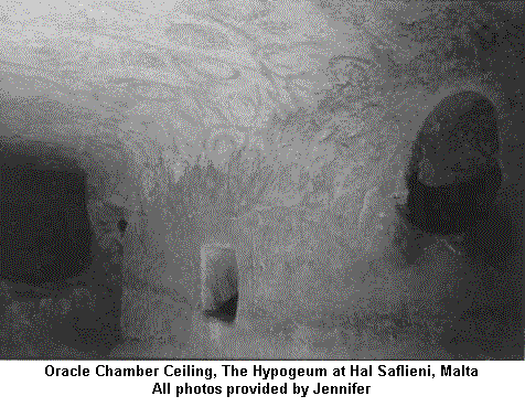 Oracle Chamber Ceiling, The Hypogeum at Hal Saflieni, Malta.    All photos provided by Jennifer